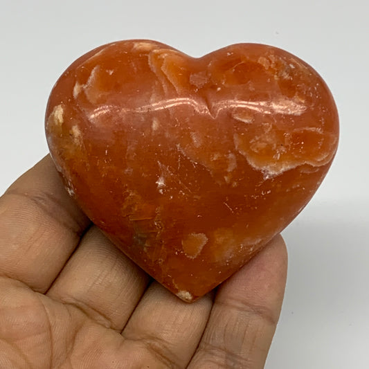 109.9g, 2.2"x2.6"x1" Orange Calcite Heart Gemstones from Madagascar, B33786