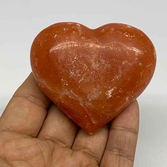 113.7g, 2.3"x2.6"x1" Orange Calcite Heart Gemstones from Madagascar, B33787