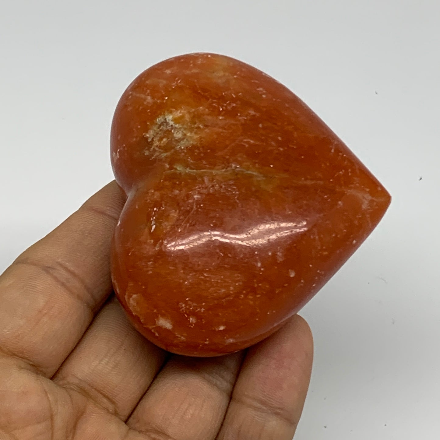 131.3g, 2.3"x2.7"x1.2" Orange Calcite Heart Gemstones from Madagascar, B33788