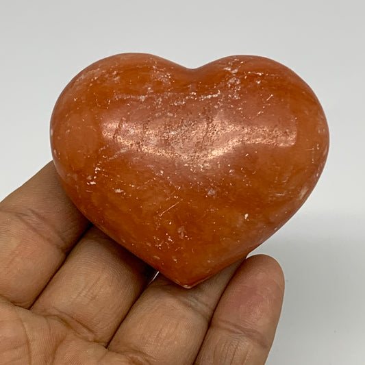 107.3g, 2"x2.4"x1" Orange Calcite Heart Gemstones from Madagascar, B33789