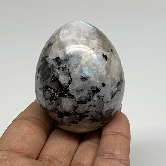 163.5g, 2.3"x1.8", Natural Gemstone White Rainbow Moonstone Egg, B34430