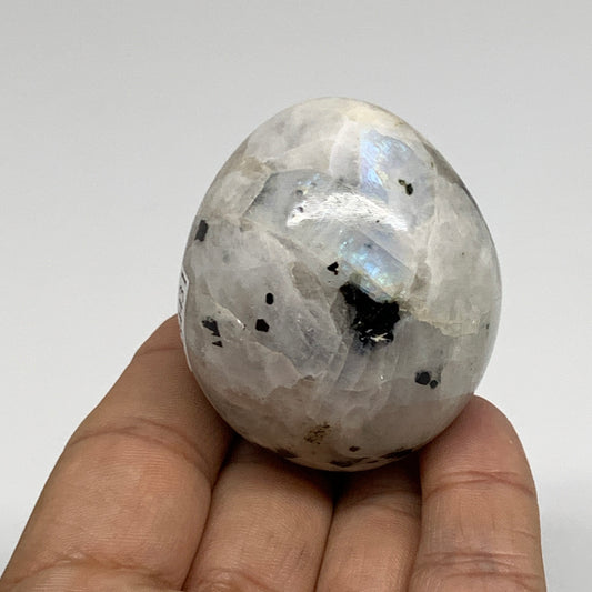 121.7g, 2"x1.7", Natural Gemstone White Rainbow Moonstone Egg, B34431