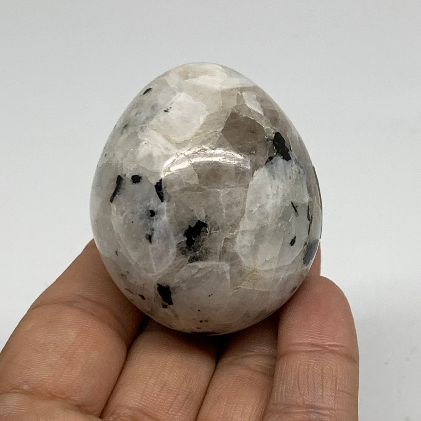 121.7g, 2"x1.7", Natural Gemstone White Rainbow Moonstone Egg, B34431