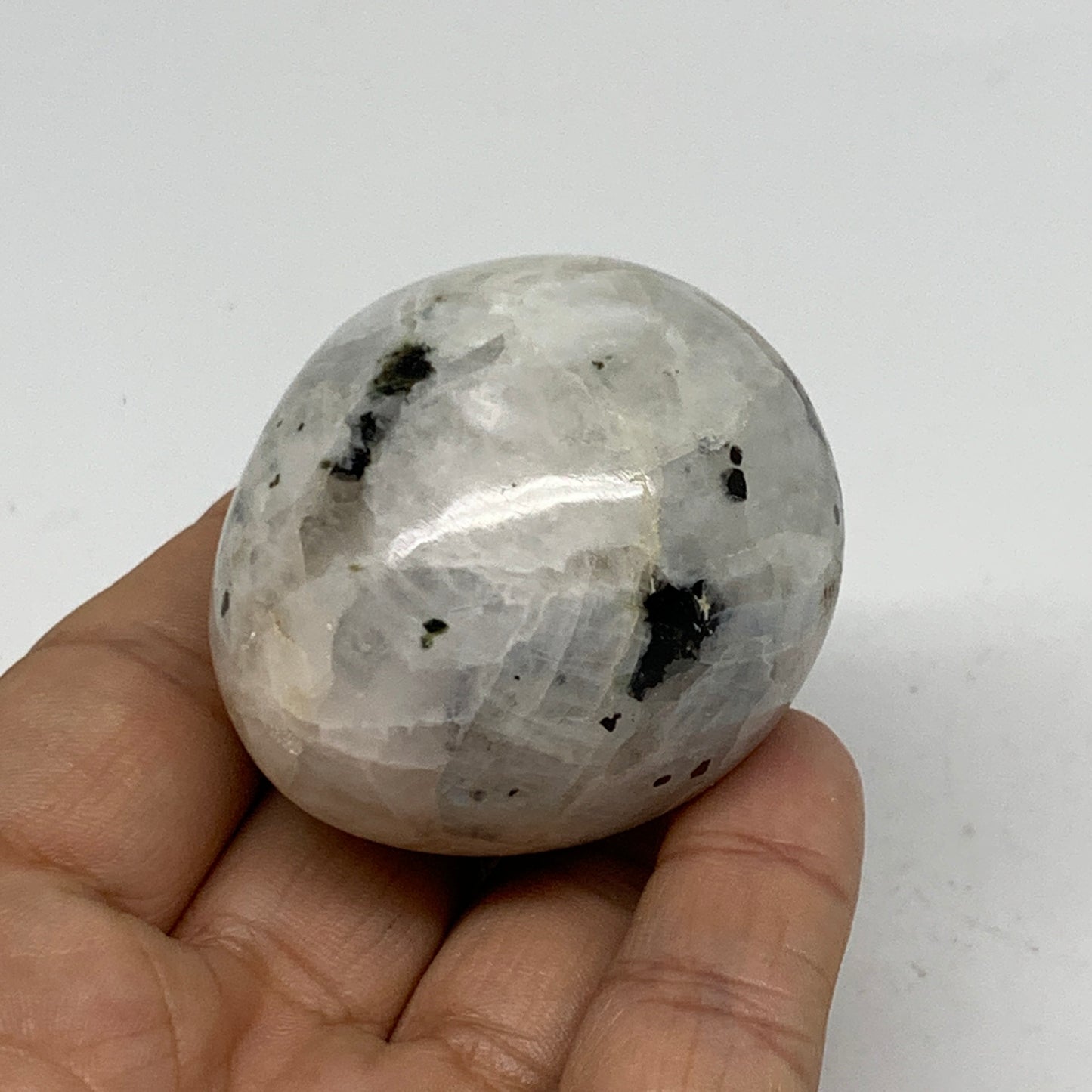 121.7g, 2"x1.7", Natural Gemstone White Rainbow Moonstone Egg, B34431