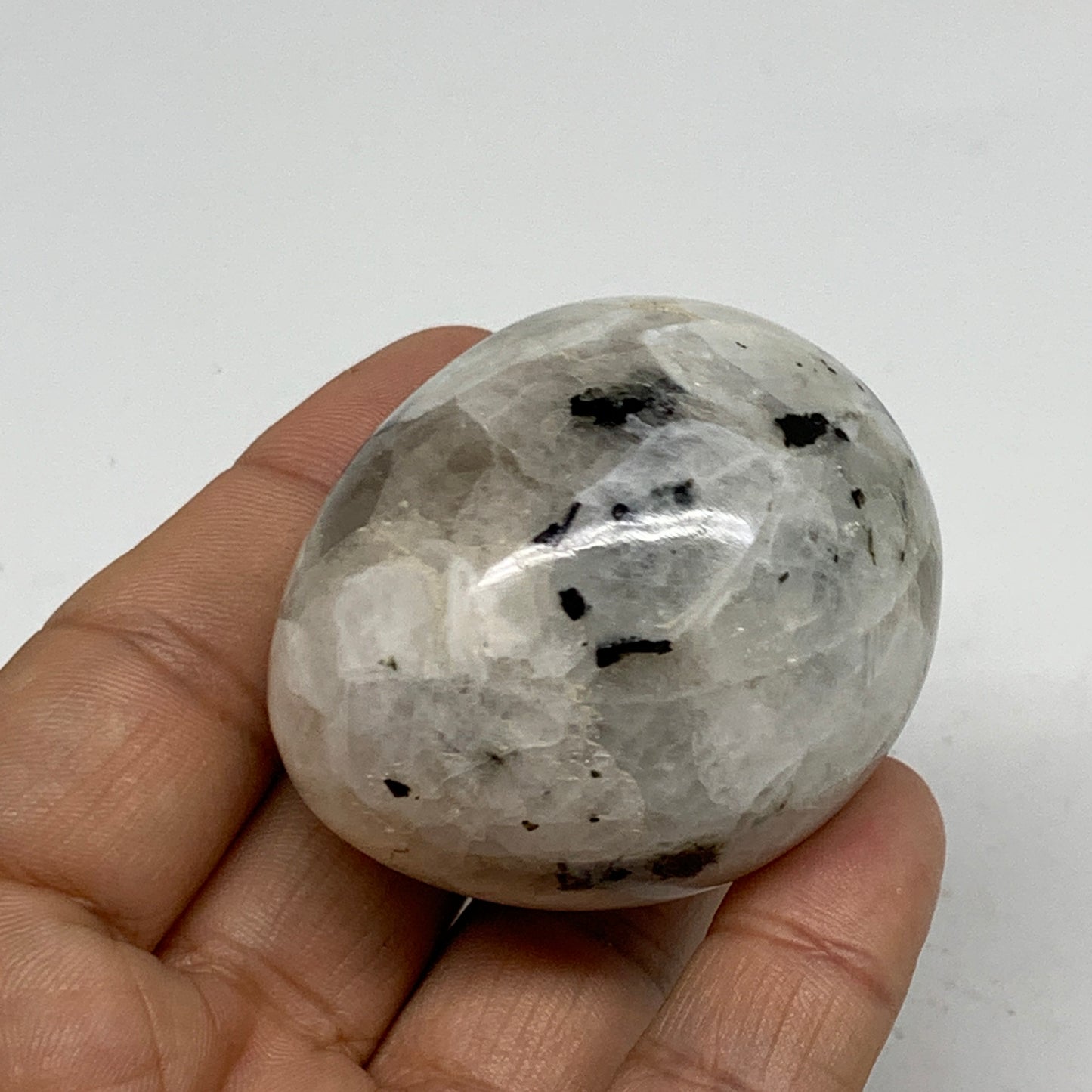 121.7g, 2"x1.7", Natural Gemstone White Rainbow Moonstone Egg, B34431