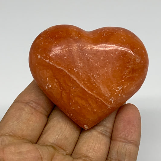 97.4g, 2.1"x2.4"x1" Orange Calcite Heart Gemstones from Madagascar, B33791