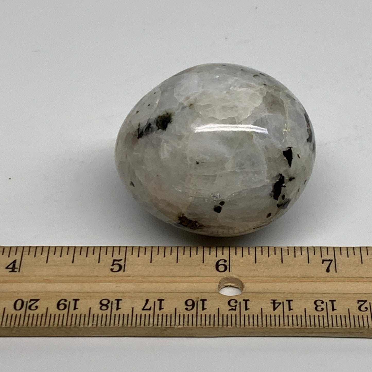 121.7g, 2"x1.7", Natural Gemstone White Rainbow Moonstone Egg, B34431