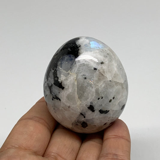 161.2g, 2.2"x1.8", Natural Gemstone White Rainbow Moonstone Egg, B34432