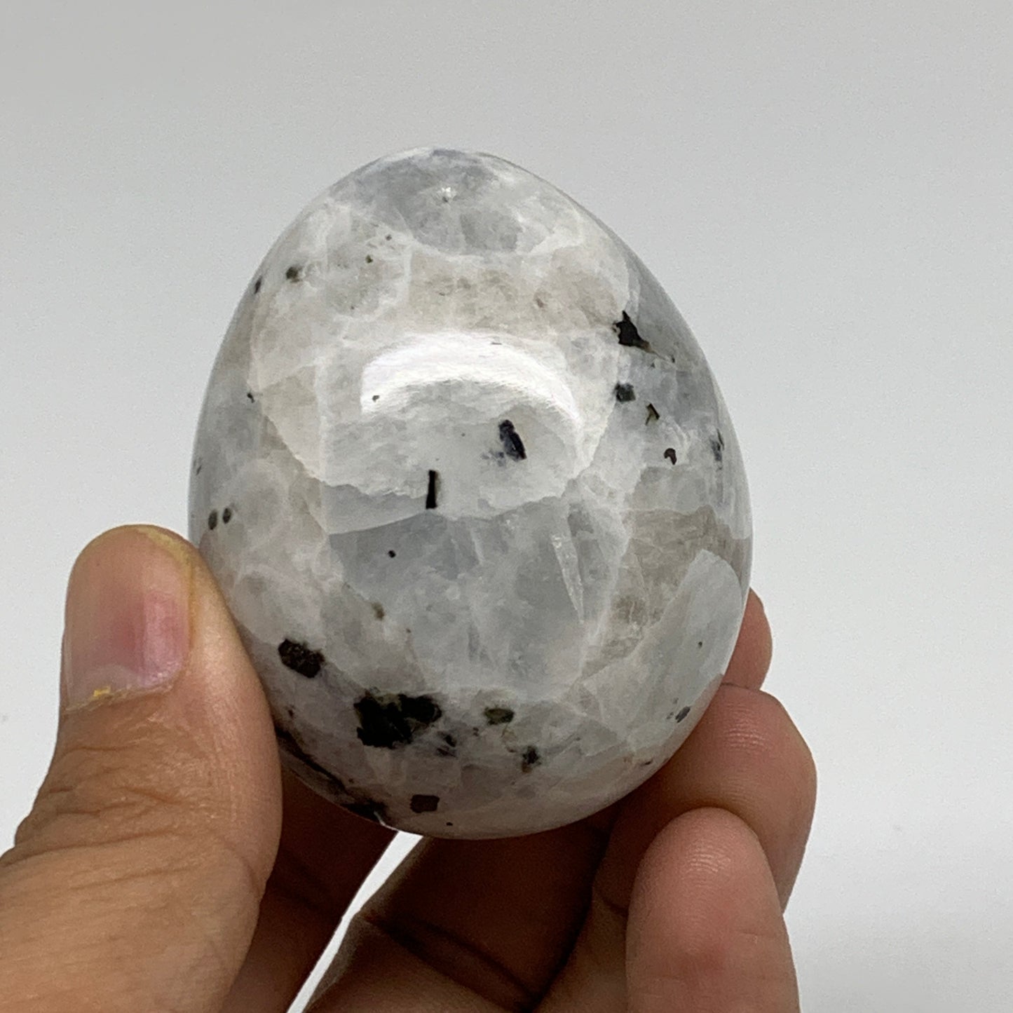 161.2g, 2.2"x1.8", Natural Gemstone White Rainbow Moonstone Egg, B34432