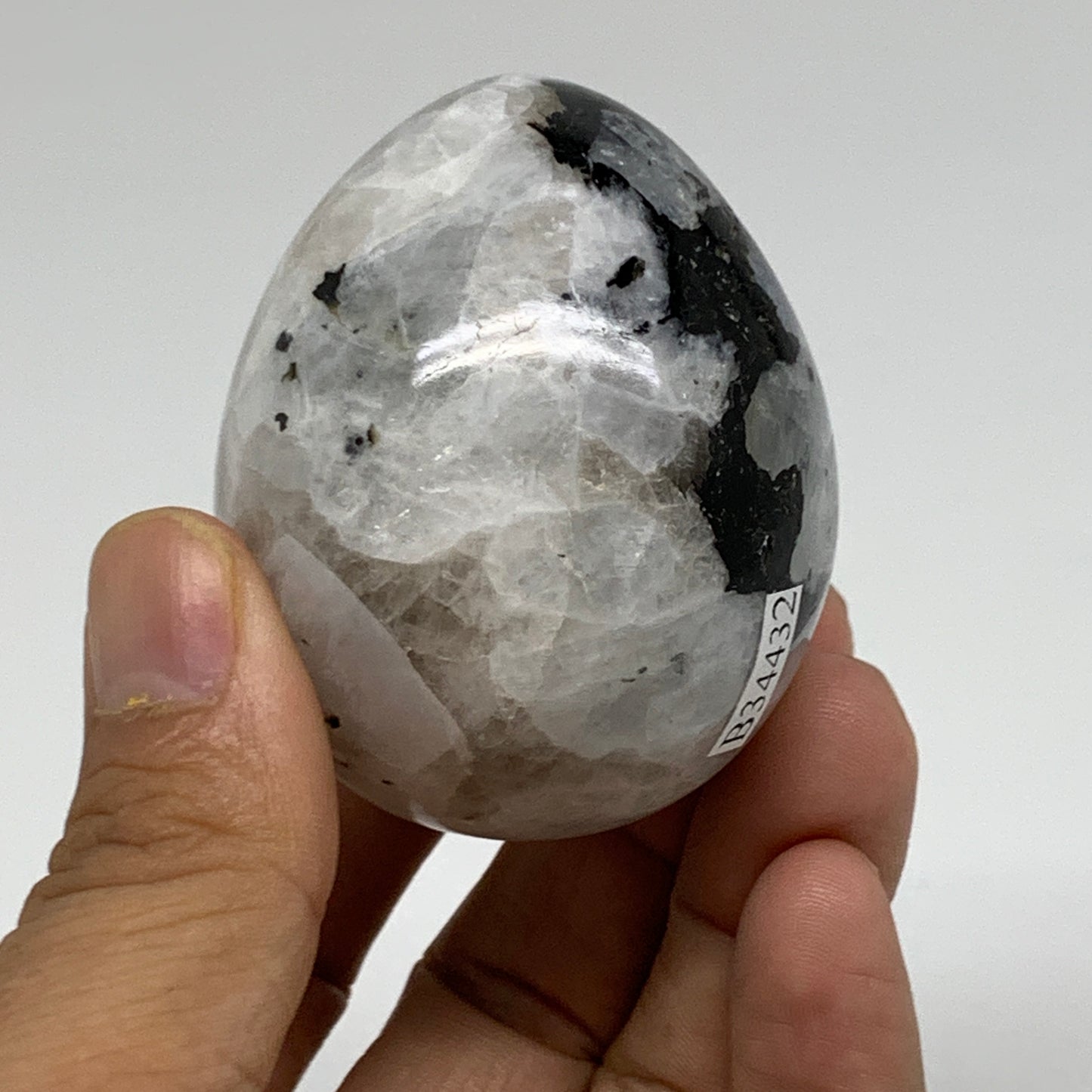 161.2g, 2.2"x1.8", Natural Gemstone White Rainbow Moonstone Egg, B34432