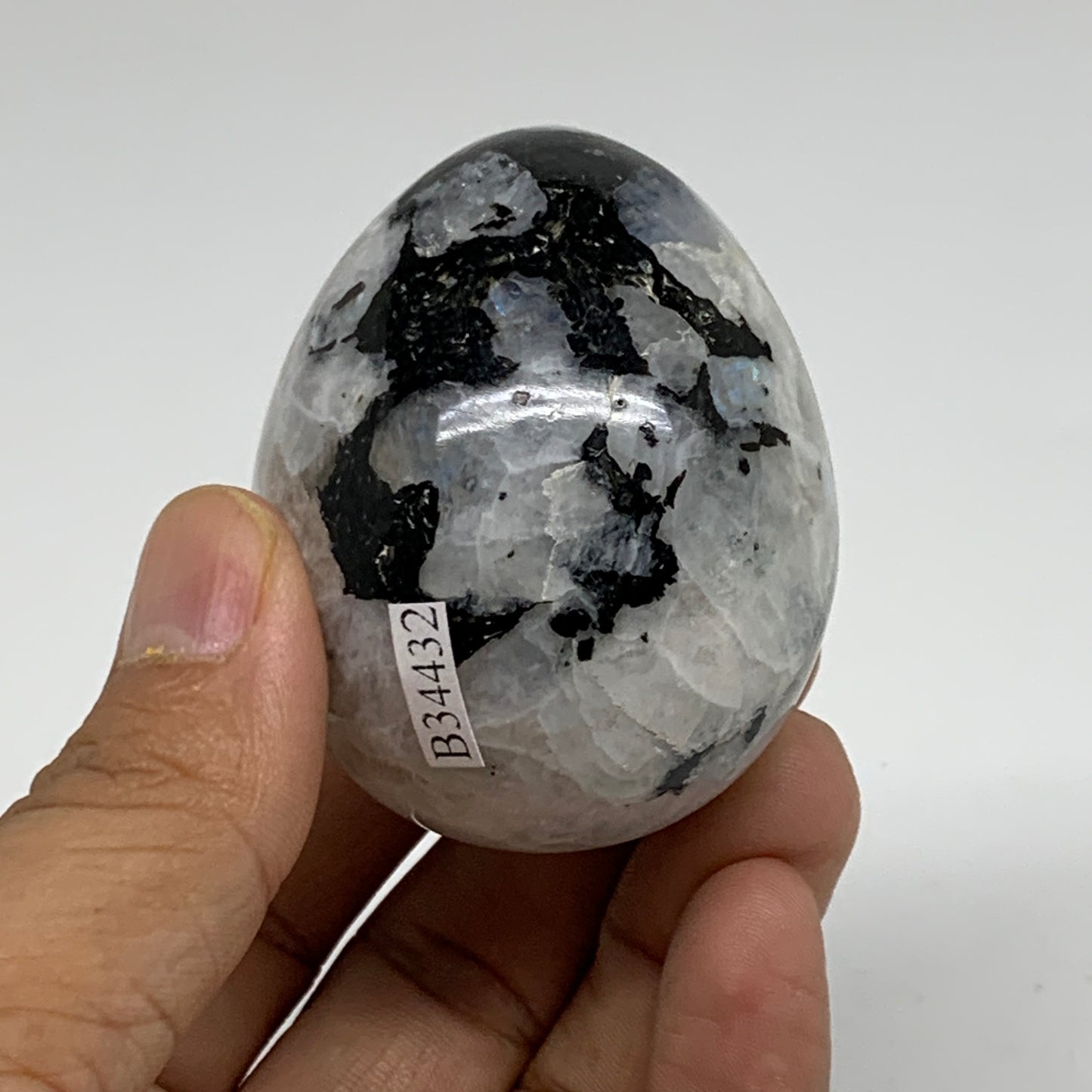 161.2g, 2.2"x1.8", Natural Gemstone White Rainbow Moonstone Egg, B34432