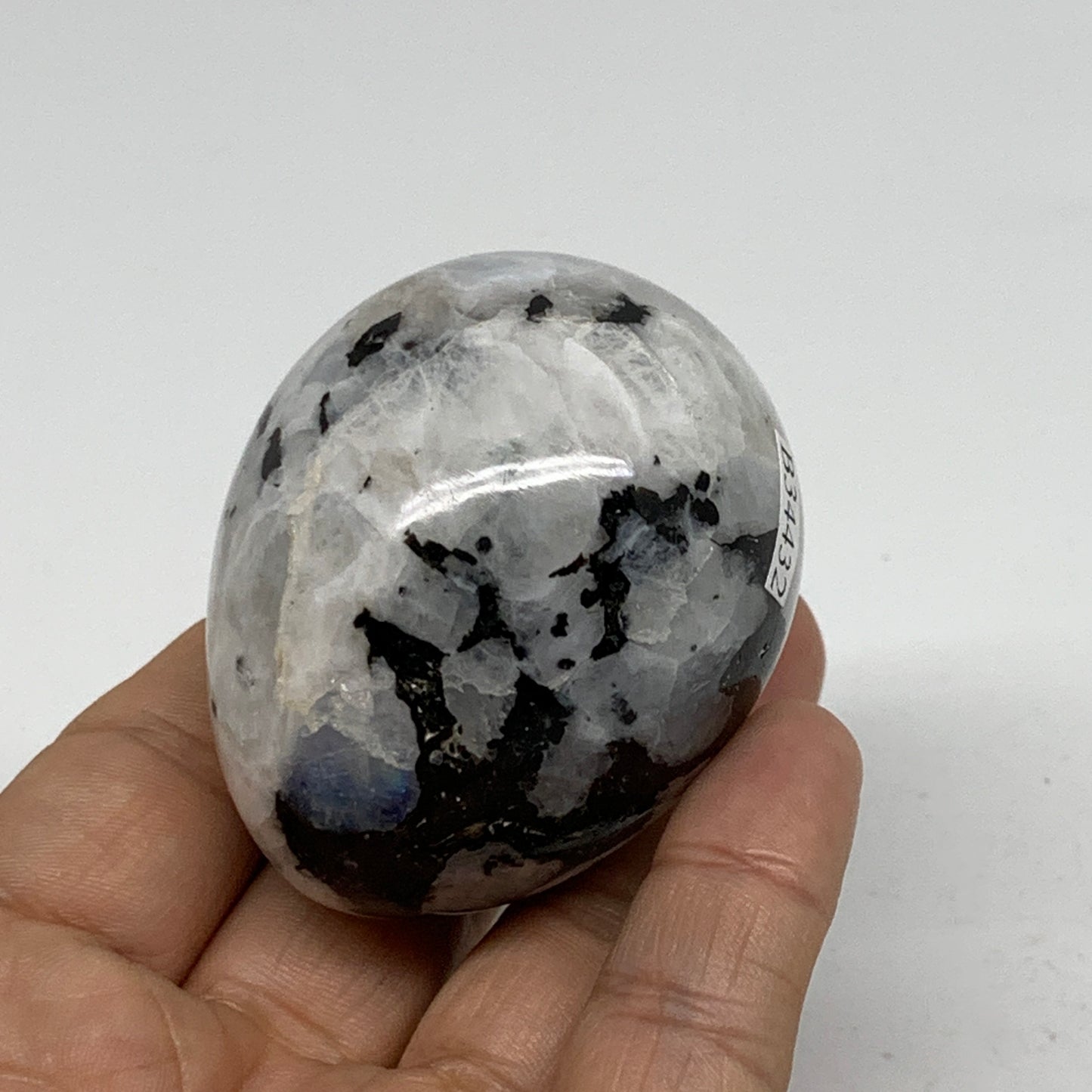 161.2g, 2.2"x1.8", Natural Gemstone White Rainbow Moonstone Egg, B34432