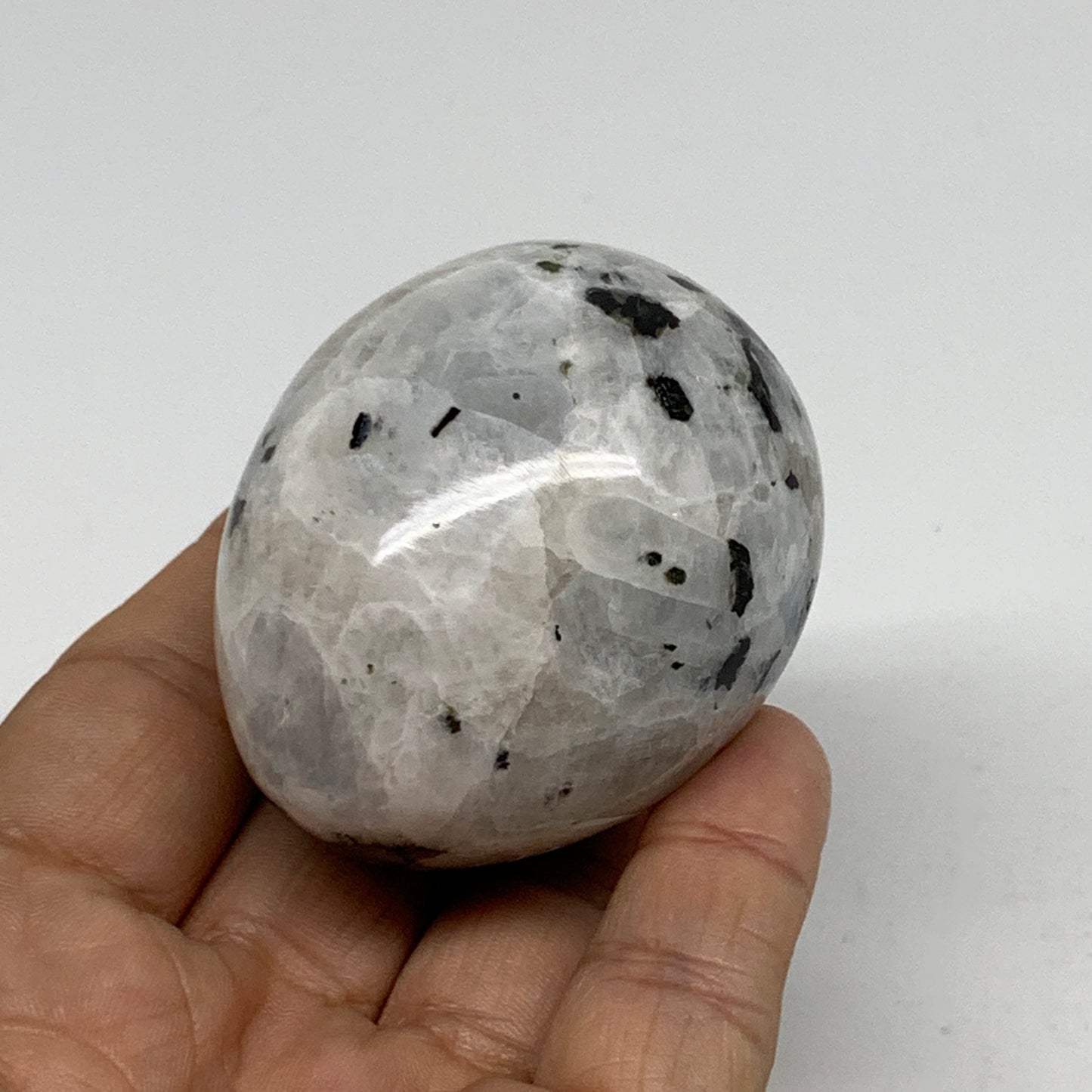 161.2g, 2.2"x1.8", Natural Gemstone White Rainbow Moonstone Egg, B34432