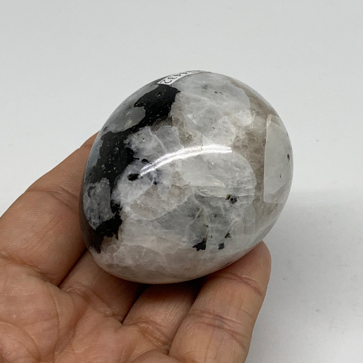 161.2g, 2.2"x1.8", Natural Gemstone White Rainbow Moonstone Egg, B34432