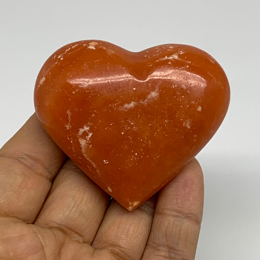 90.3g, 2.1"x2.4"x1" Orange Calcite Heart Gemstones from Madagascar, B33792