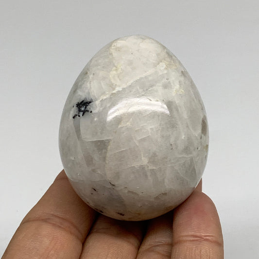 145.6g, 2.2"x1.8", Natural Gemstone White Rainbow Moonstone Egg, B34433