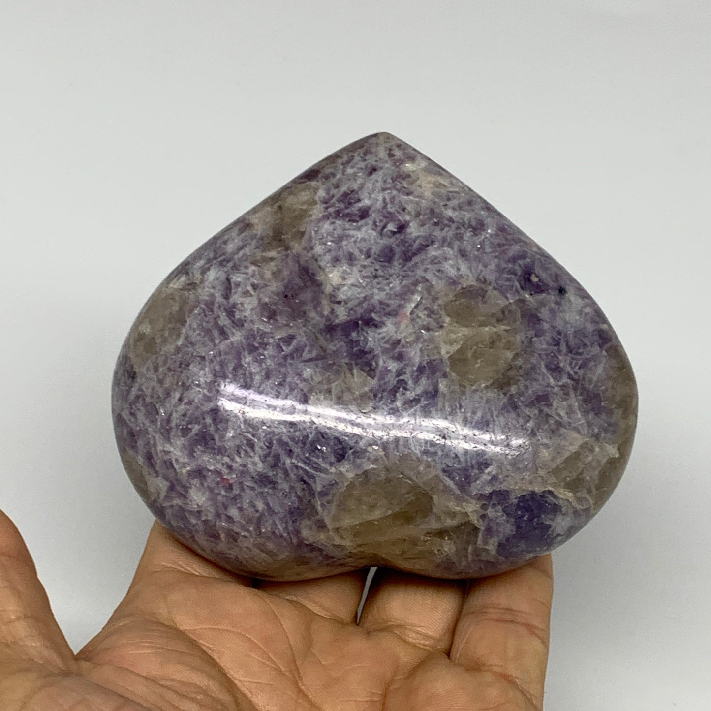 0.88 lbs, 3.3"x3.7"x1.4", Natural Lepidolite Heart Crystal Gemstone, B30982