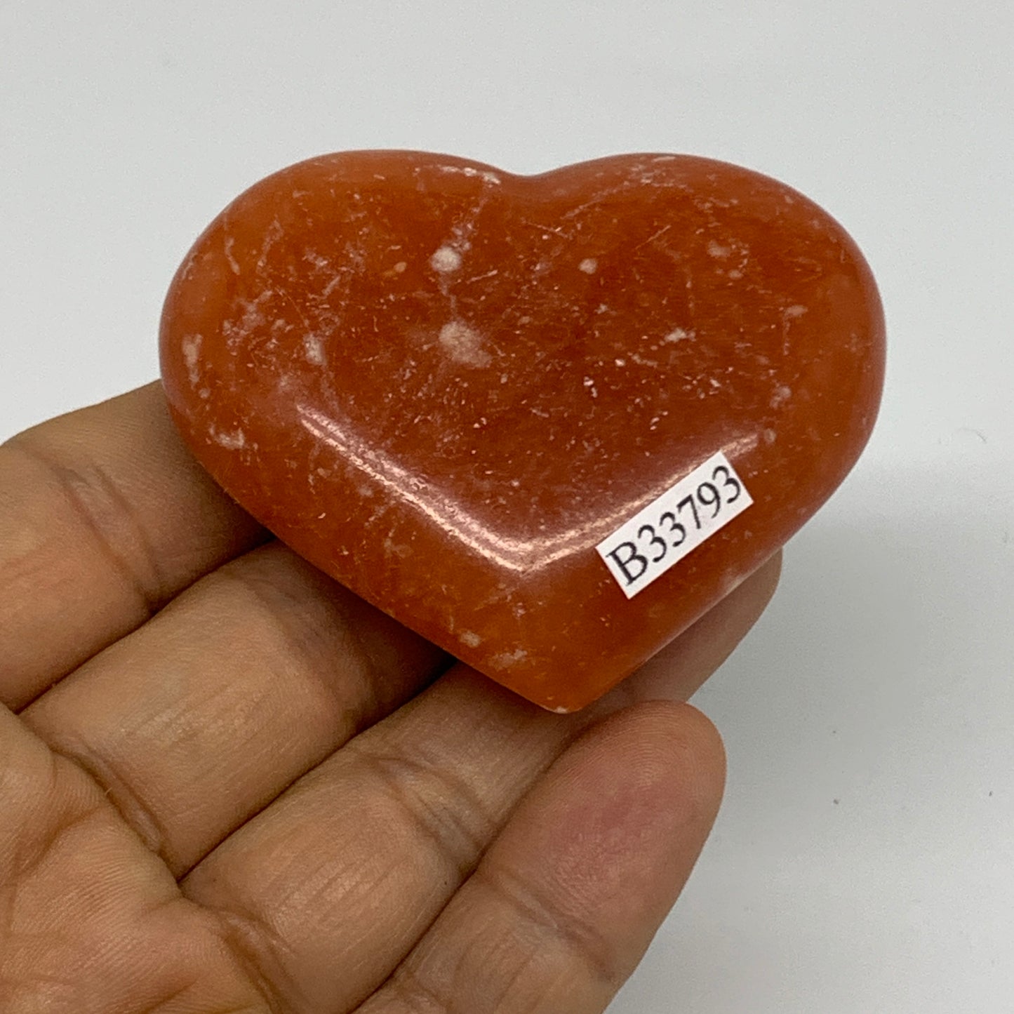 76.8g, 2"x2.4"x0.8" Orange Calcite Heart Gemstones from Madagascar, B33793