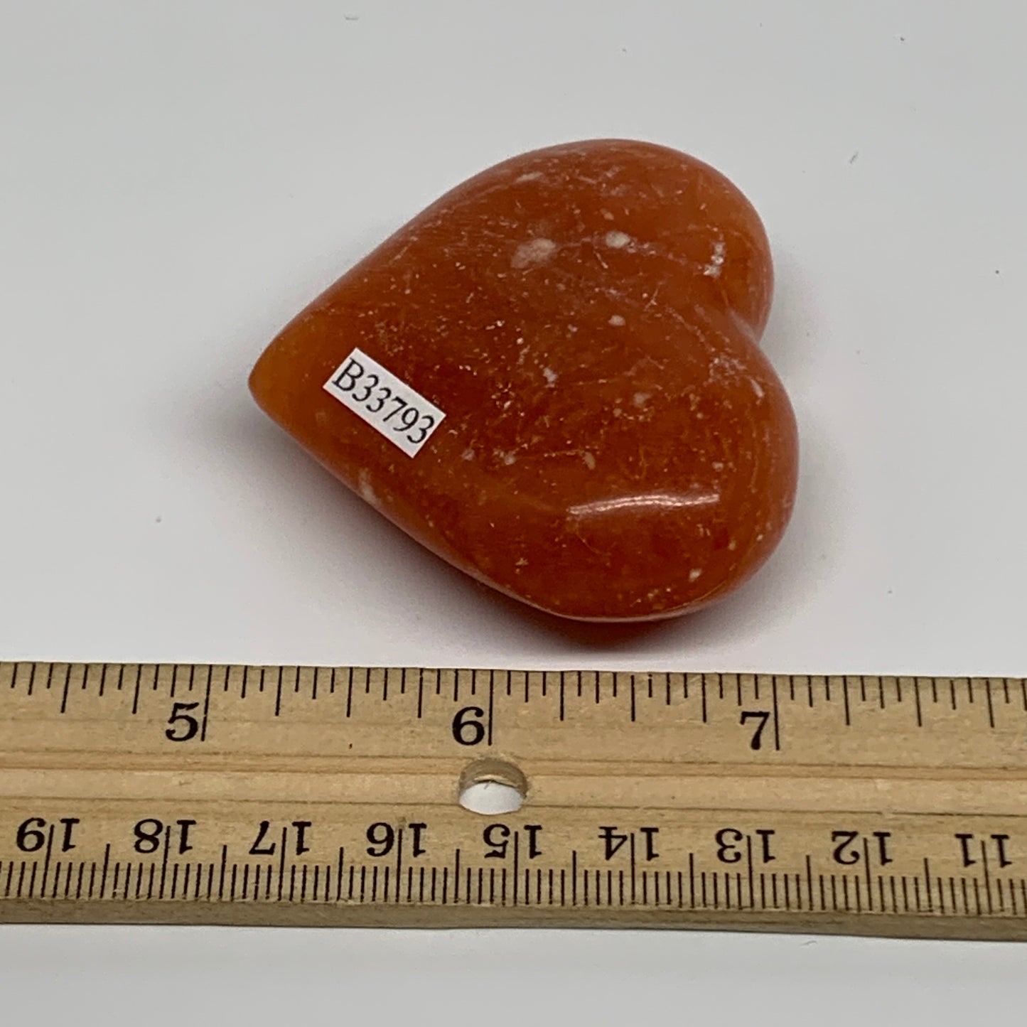 76.8g, 2"x2.4"x0.8" Orange Calcite Heart Gemstones from Madagascar, B33793