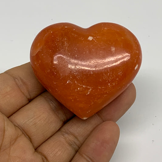 67.7g, 1.8"x2.1"x0.9" Orange Calcite Heart Gemstones from Madagascar, B33794