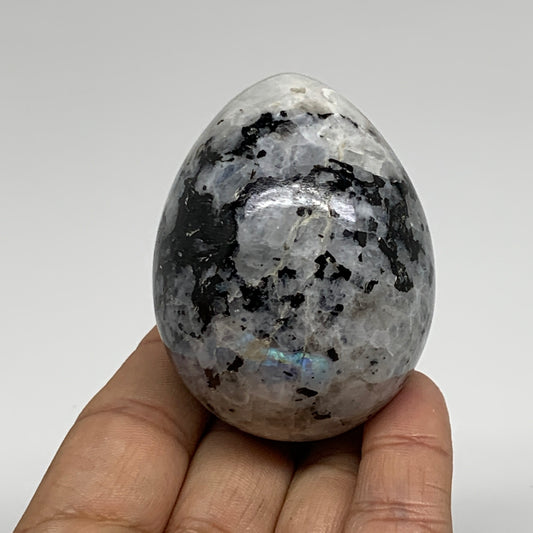 171.6g, 2.4"x1.8", Natural Gemstone White Rainbow Moonstone Egg, B34436