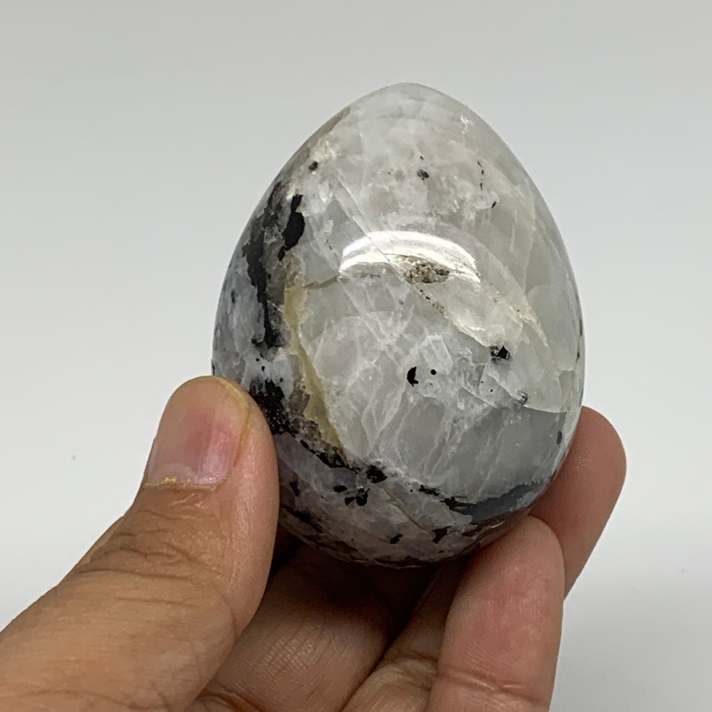 171.6g, 2.4"x1.8", Natural Gemstone White Rainbow Moonstone Egg, B34436