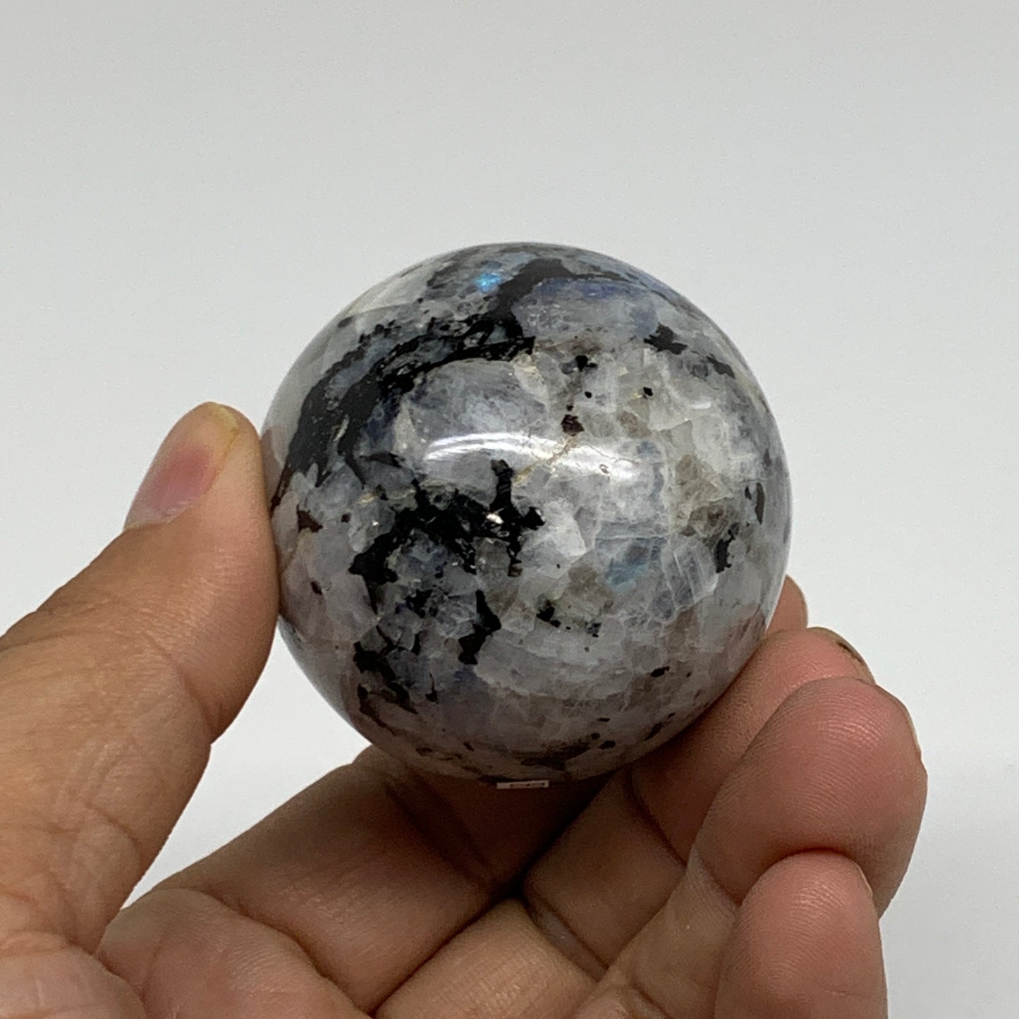 171.6g, 2.4"x1.8", Natural Gemstone White Rainbow Moonstone Egg, B34436