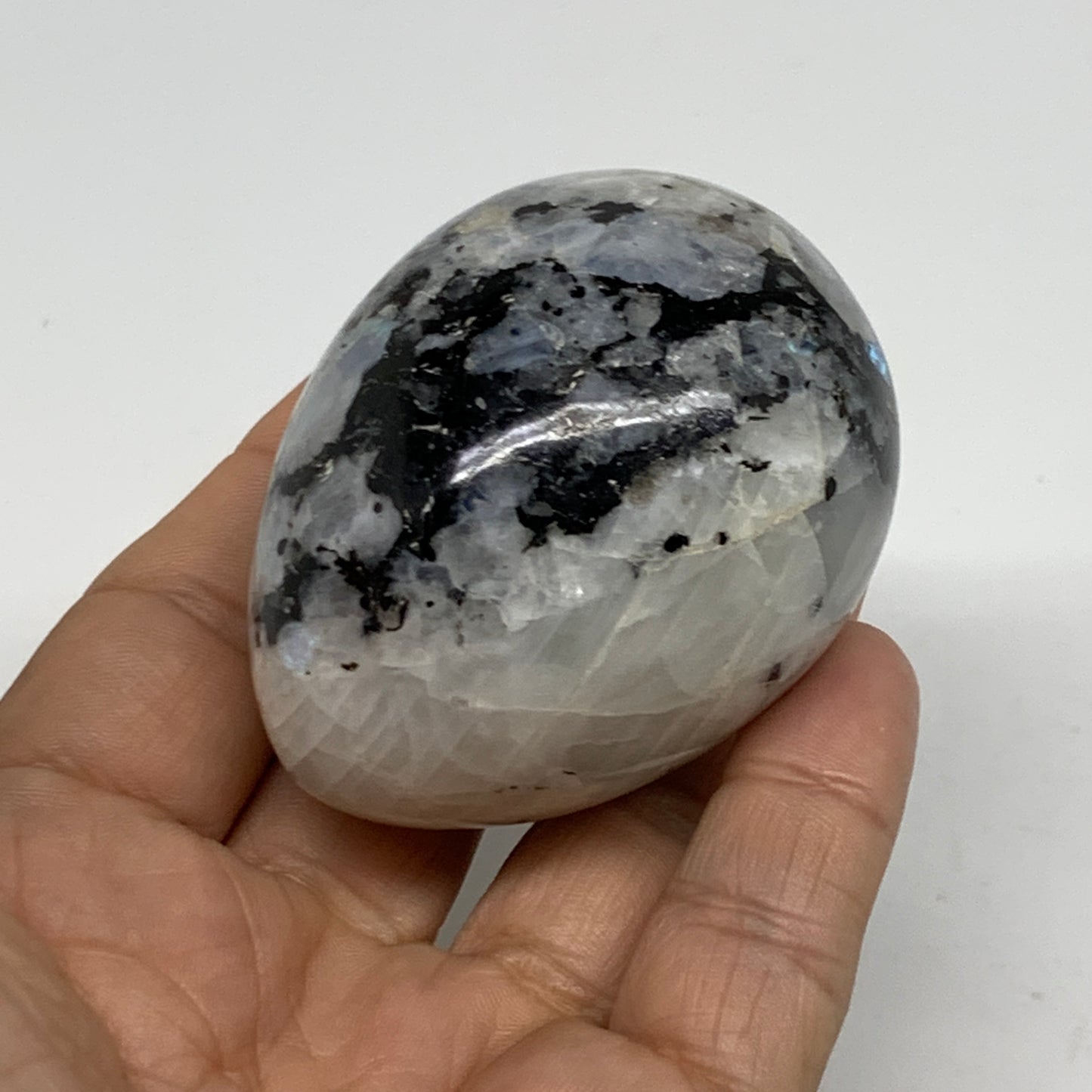 171.6g, 2.4"x1.8", Natural Gemstone White Rainbow Moonstone Egg, B34436