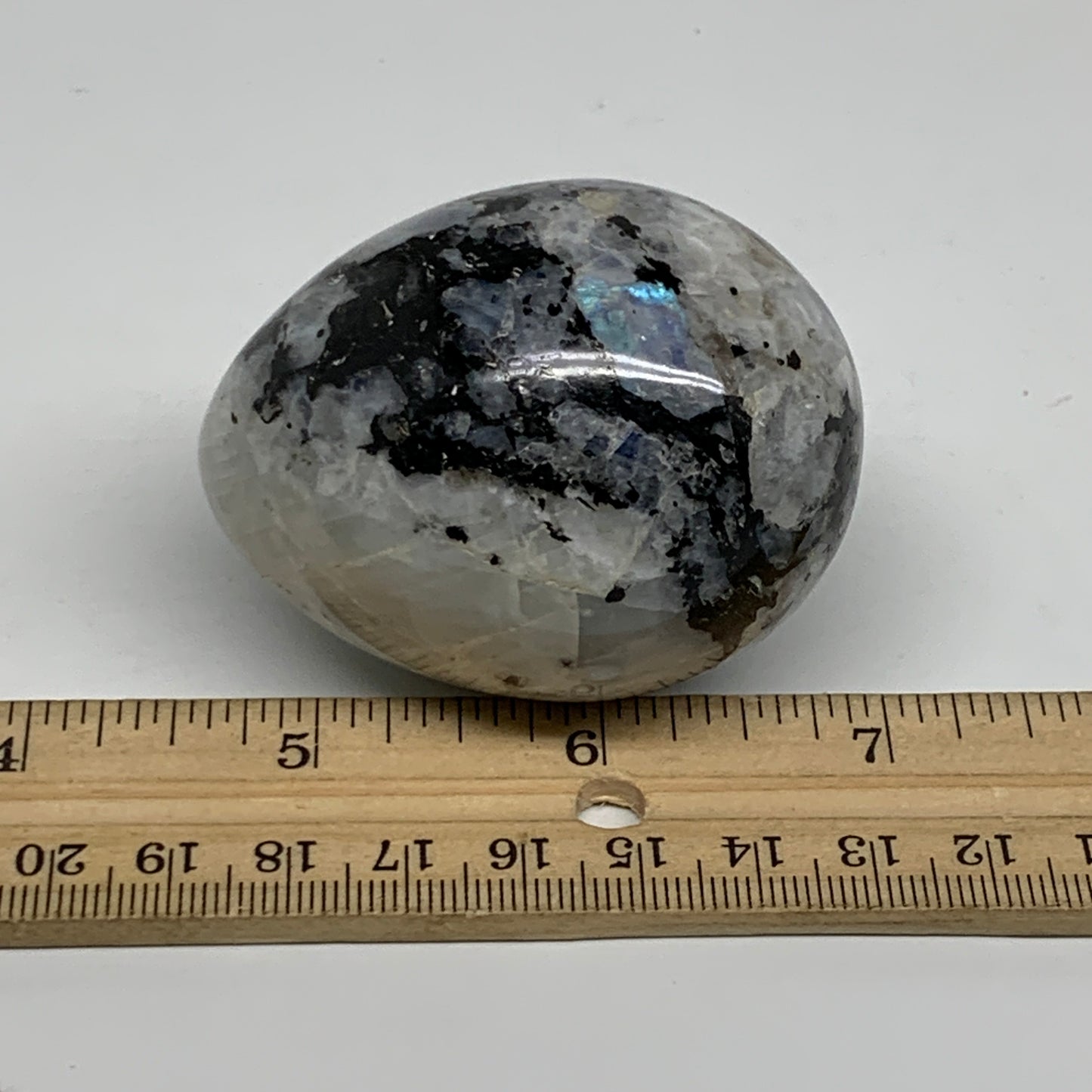 171.6g, 2.4"x1.8", Natural Gemstone White Rainbow Moonstone Egg, B34436