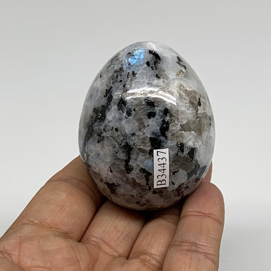 166.3g, 2.3"x1.8", Natural Gemstone White Rainbow Moonstone Egg, B34437