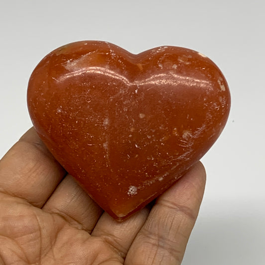 115.8g,2.3"x2.6"x1" Orange Calcite Heart Gemstones from Madagascar, B33796