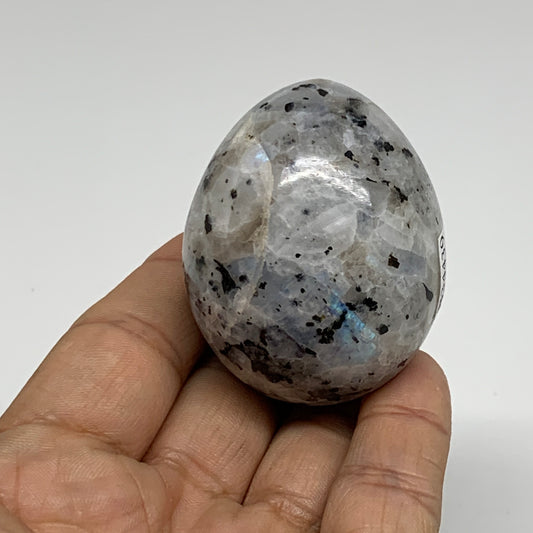 119.9g, 2.1"x1.6", Natural Gemstone White Rainbow Moonstone Egg, B34439