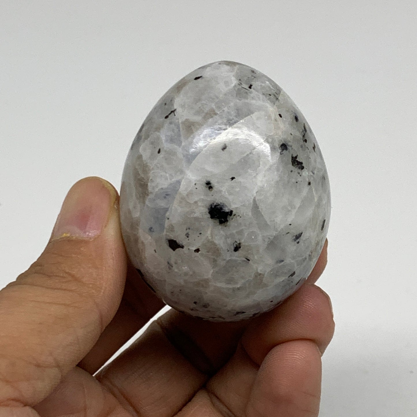 119.9g, 2.1"x1.6", Natural Gemstone White Rainbow Moonstone Egg, B34439