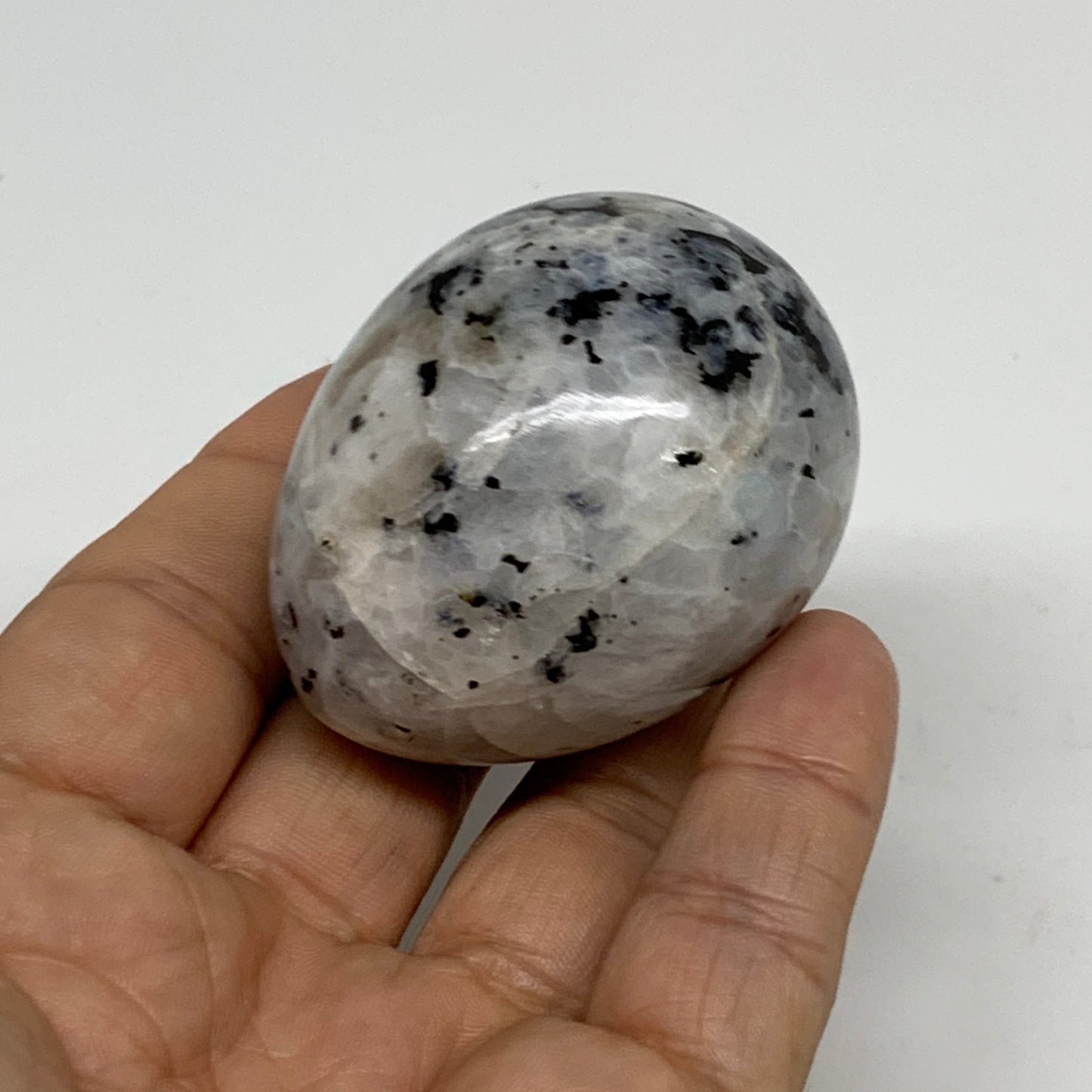 119.9g, 2.1"x1.6", Natural Gemstone White Rainbow Moonstone Egg, B34439