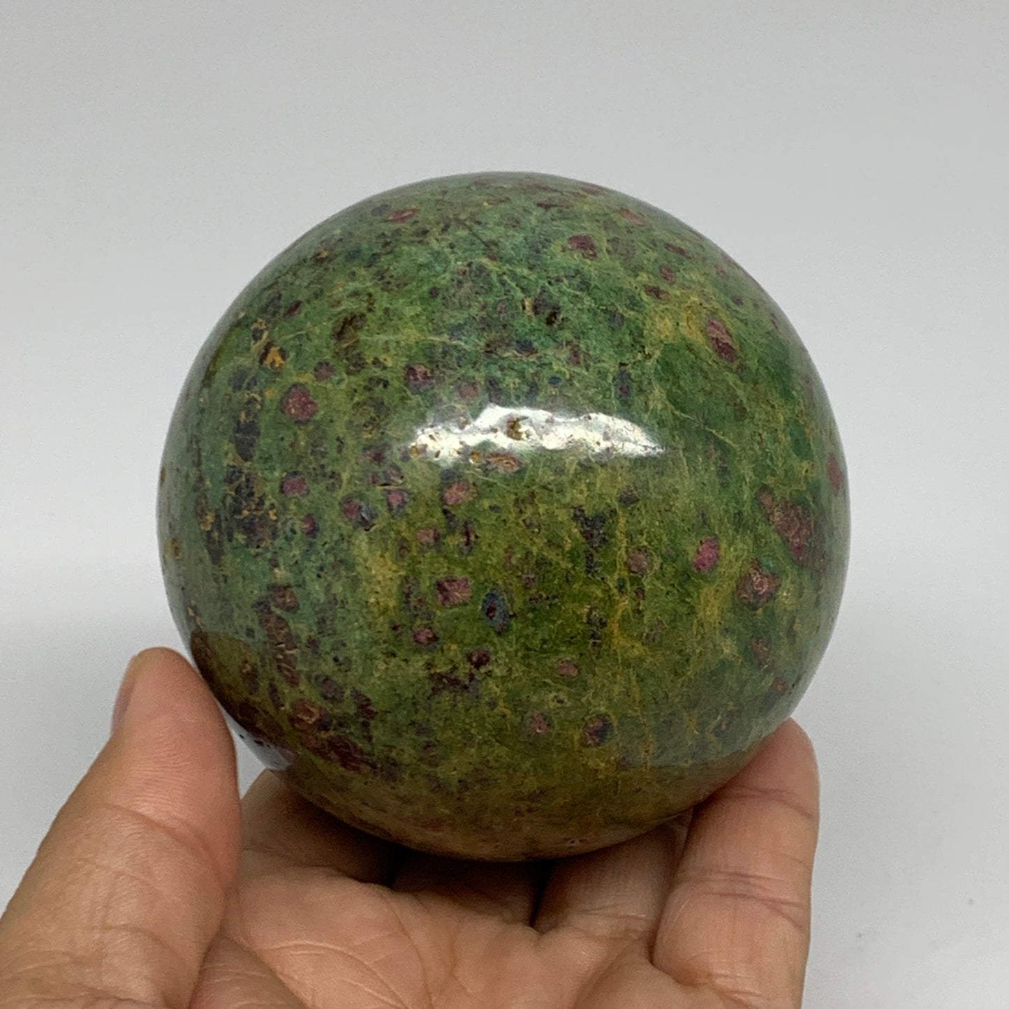 1.6 lbs, 3.1"(79mm), Zoisite with Ruby Sphere Sphere Ball Crystal, B25212