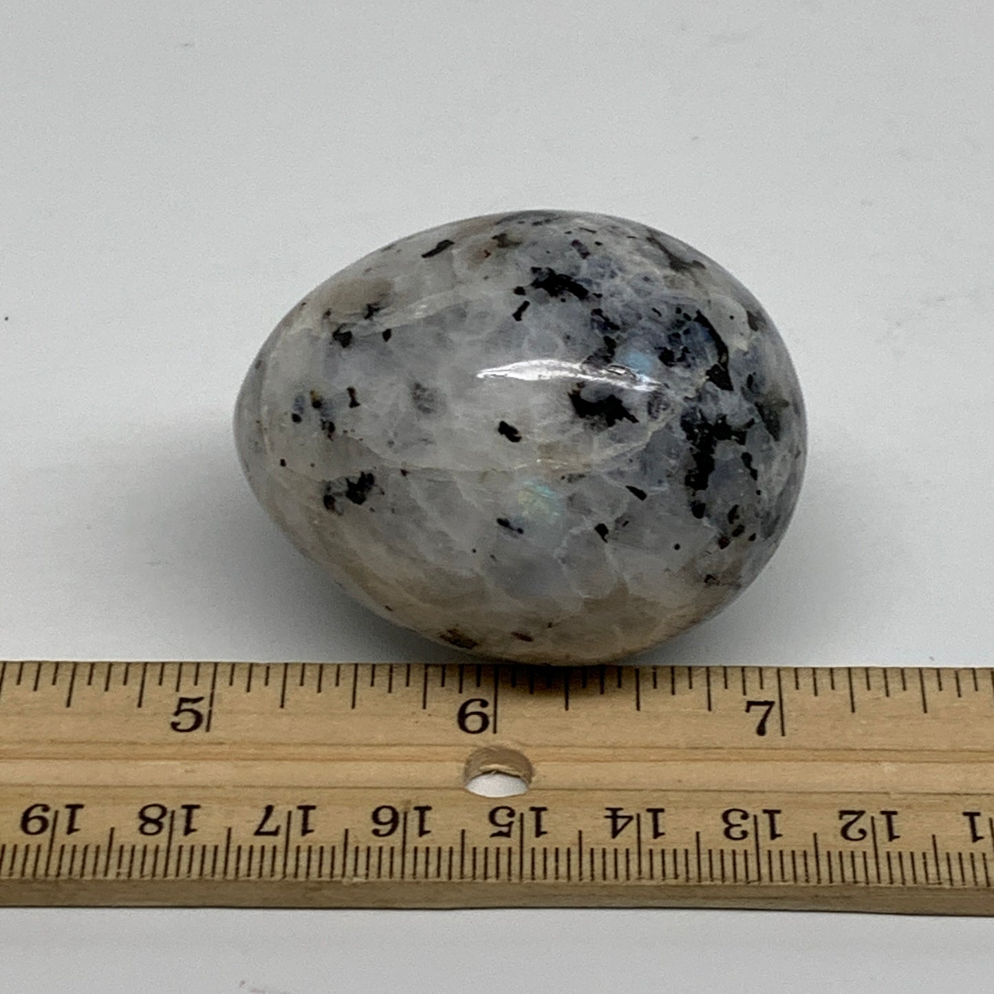 119.9g, 2.1"x1.6", Natural Gemstone White Rainbow Moonstone Egg, B34439