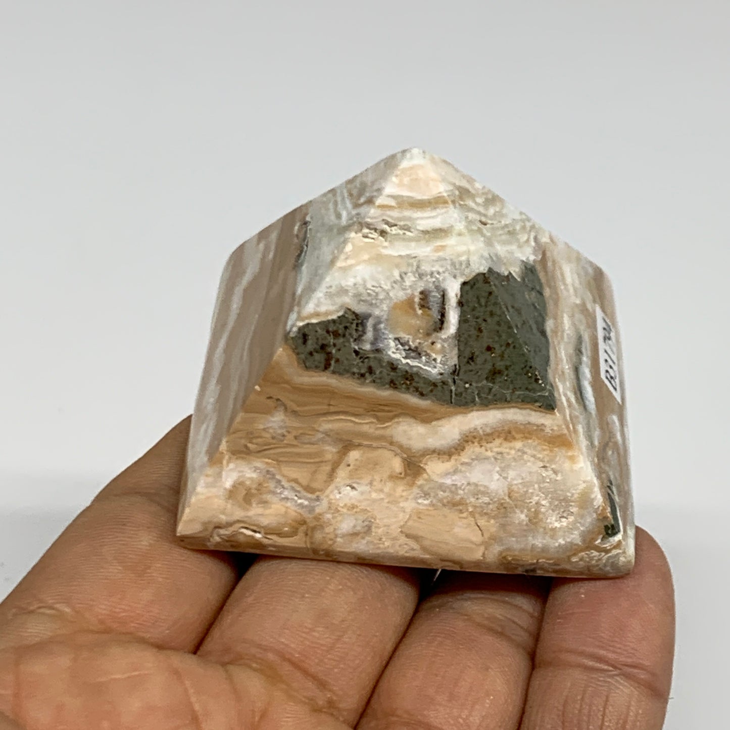 114g, 1.6"x2"x1.9", Caribbean Calcite Pyramid Gemstone, Crystal, B31794