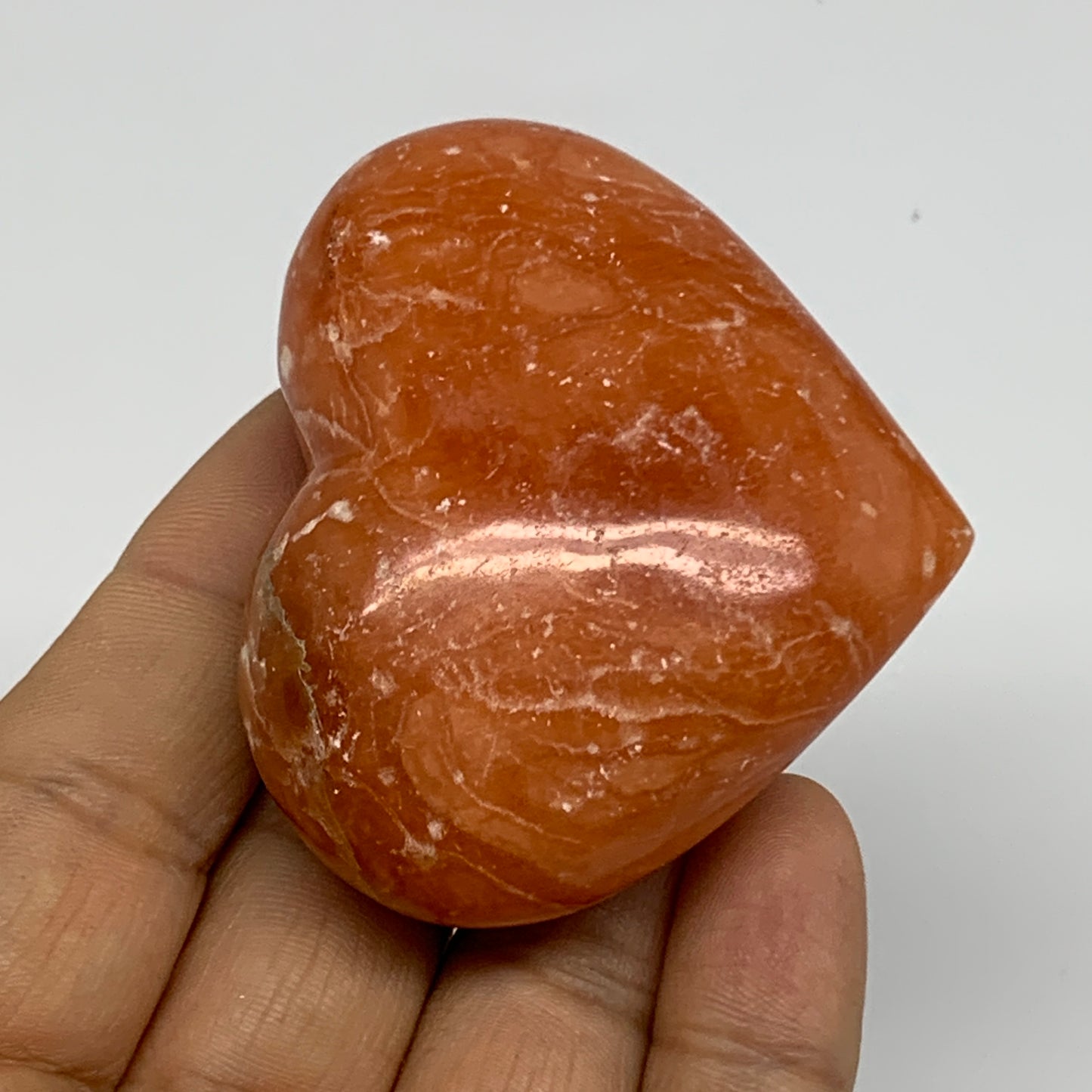 86.7g,2"x2.4"x1" Orange Calcite Heart Gemstones from Madagascar, B33798