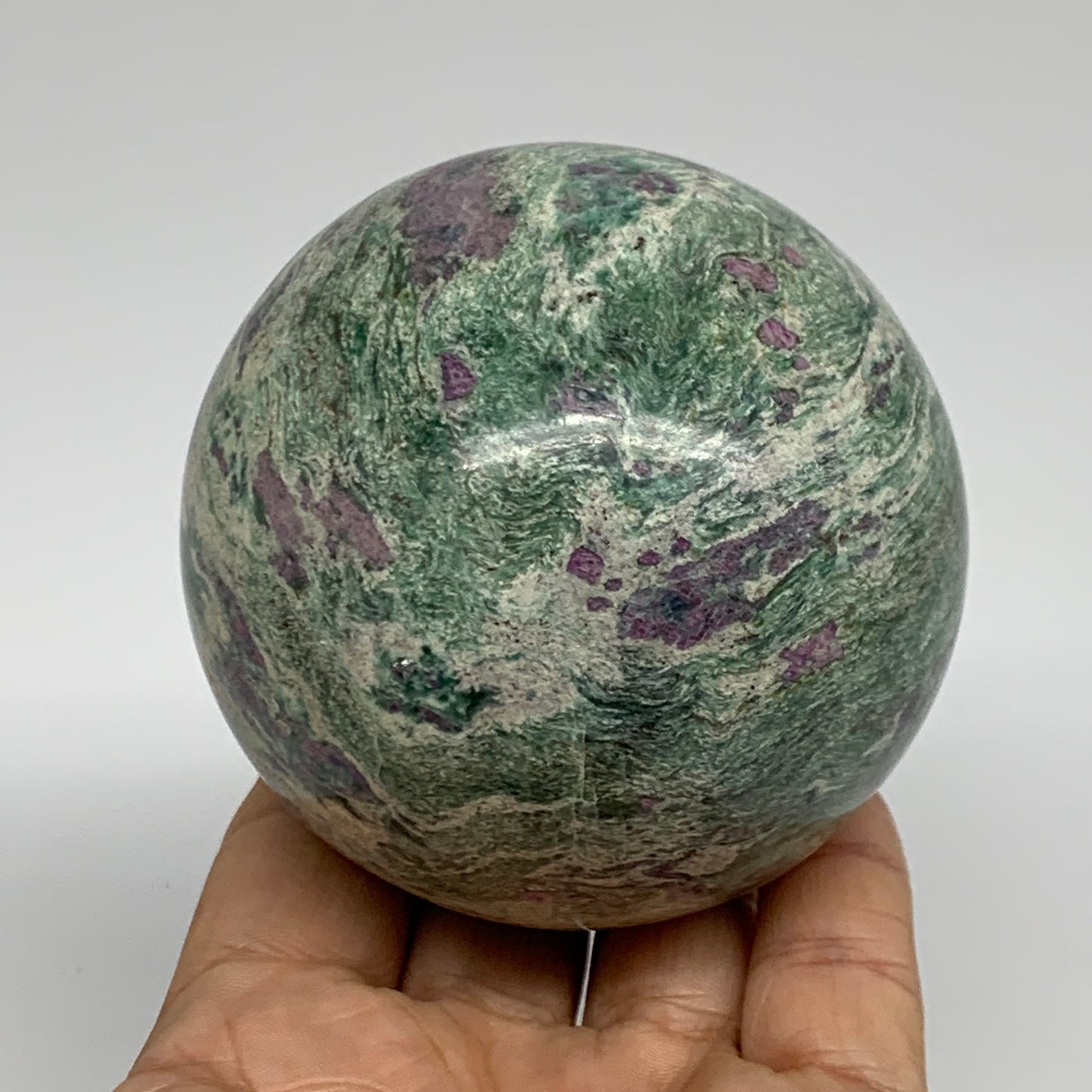 1.35 lbs, 2.9"(75mm), Zoisite with Ruby Sphere Sphere Ball Crystal, B25213