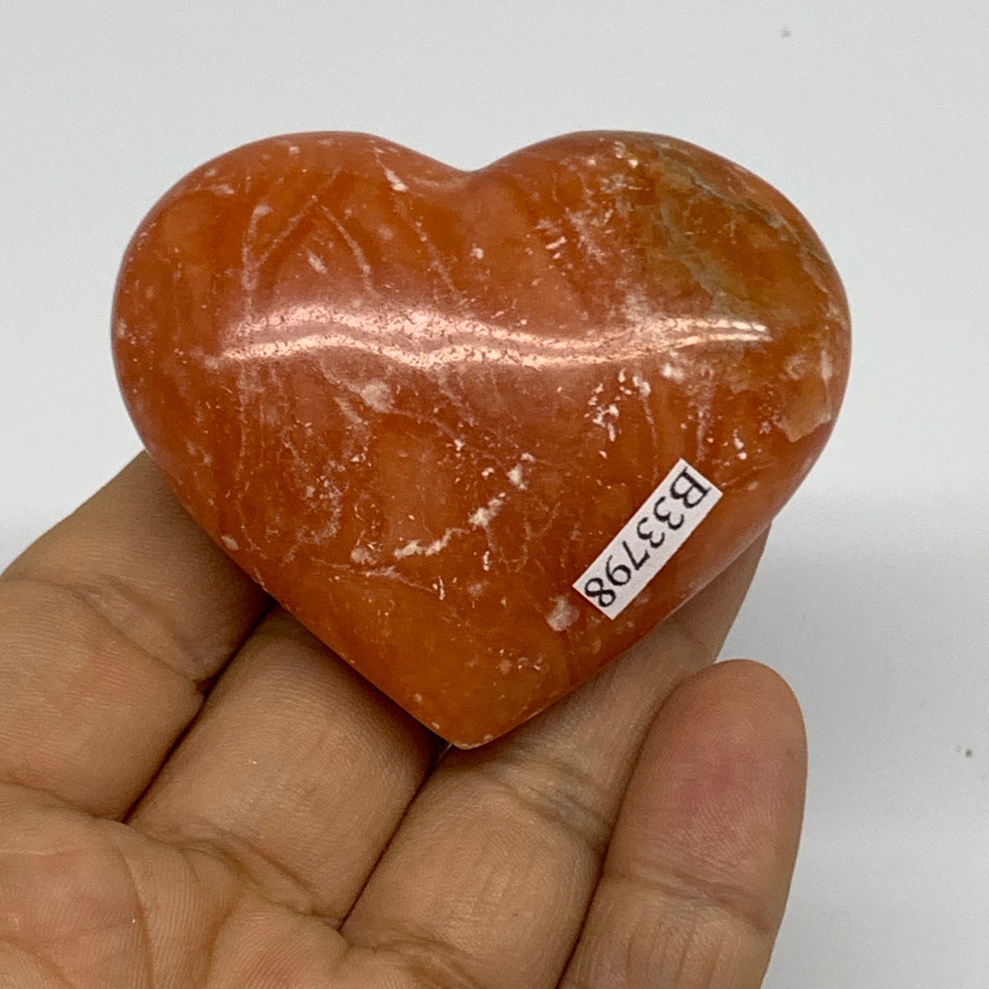 86.7g,2"x2.4"x1" Orange Calcite Heart Gemstones from Madagascar, B33798