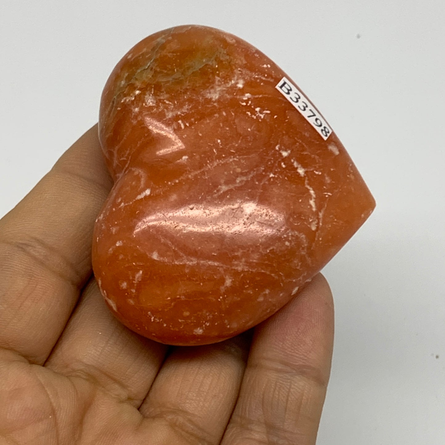 86.7g,2"x2.4"x1" Orange Calcite Heart Gemstones from Madagascar, B33798