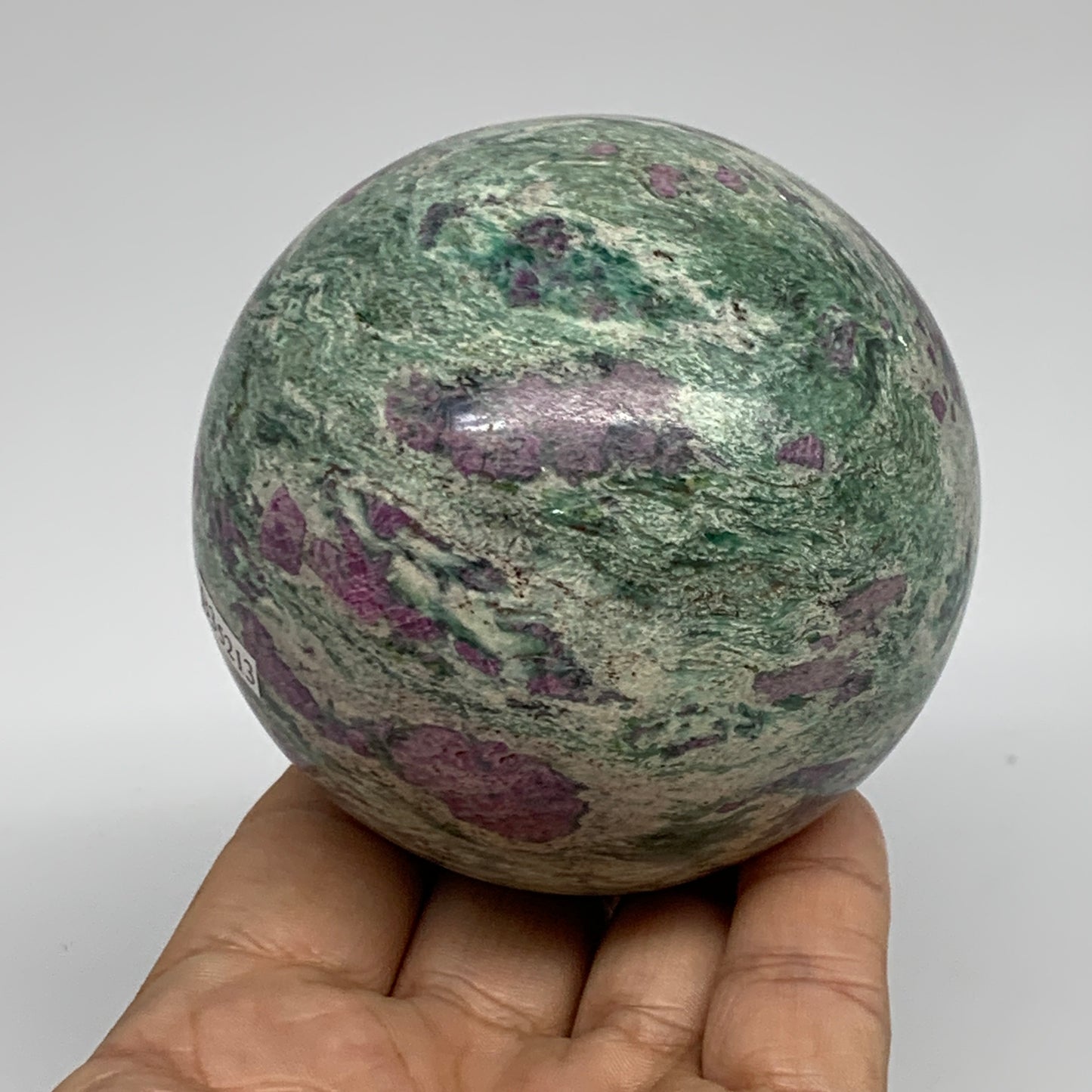 1.35 lbs, 2.9"(75mm), Zoisite with Ruby Sphere Sphere Ball Crystal, B25213