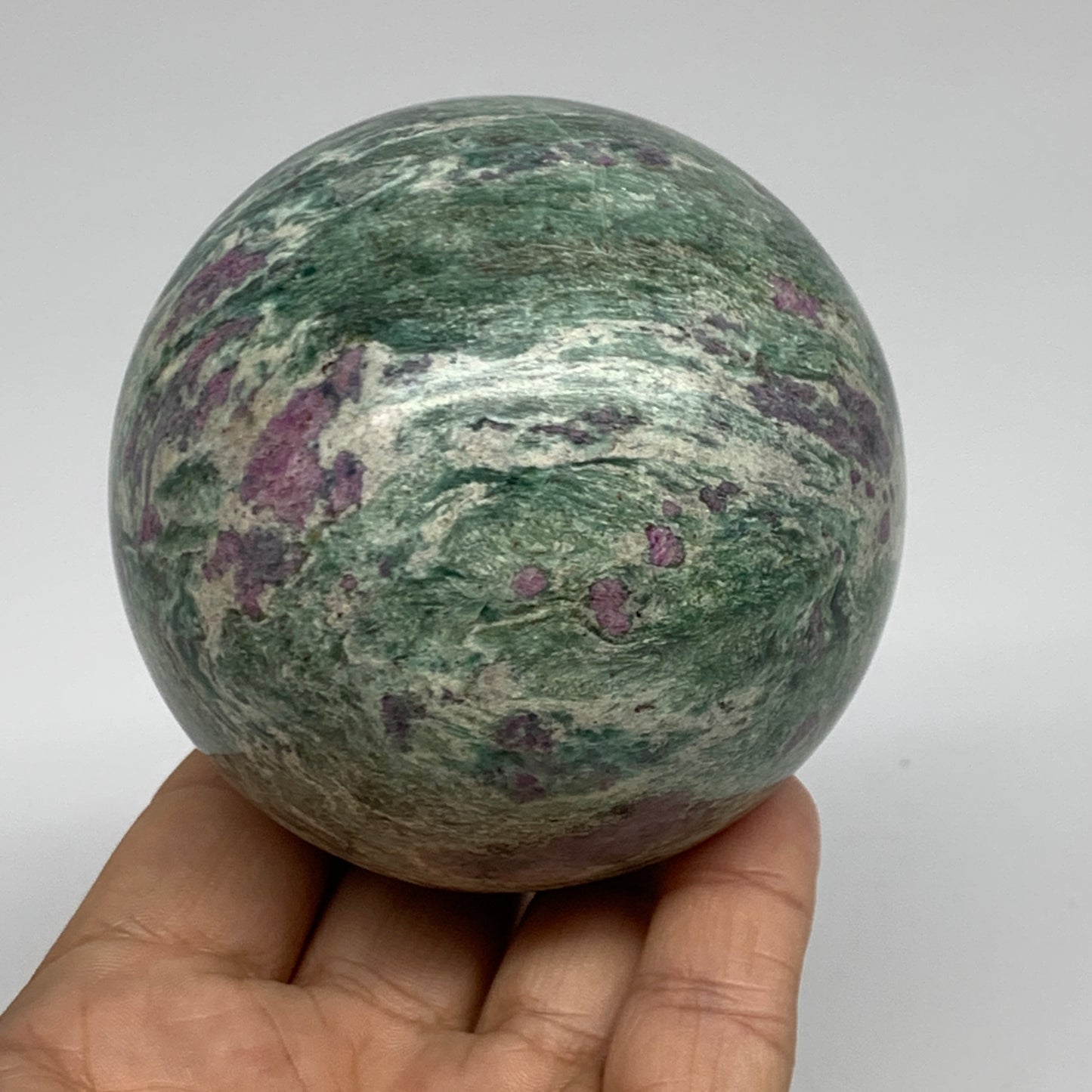 1.35 lbs, 2.9"(75mm), Zoisite with Ruby Sphere Sphere Ball Crystal, B25213