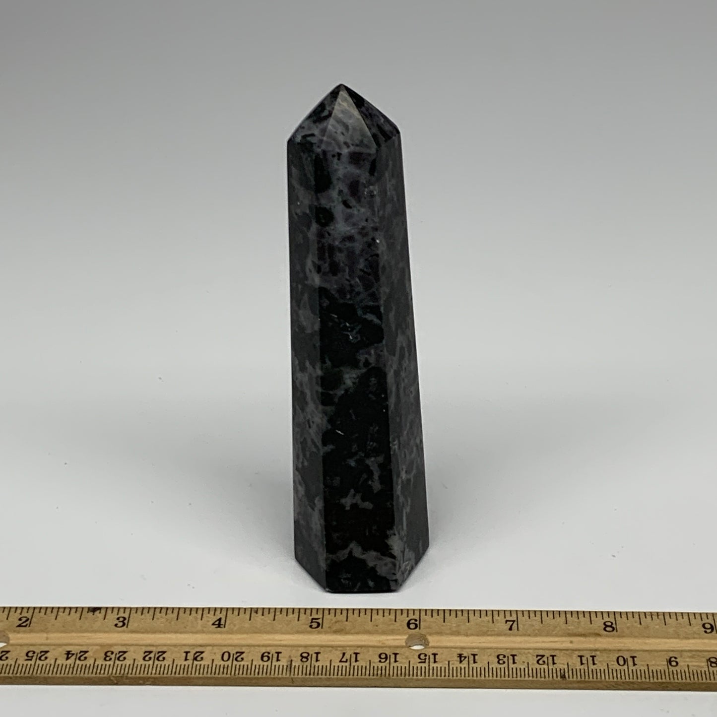 263.7g, 5.8" x 1.5" x 1.4" Indigo Gabro Merlinite Point Tower @Madagascar,B18374