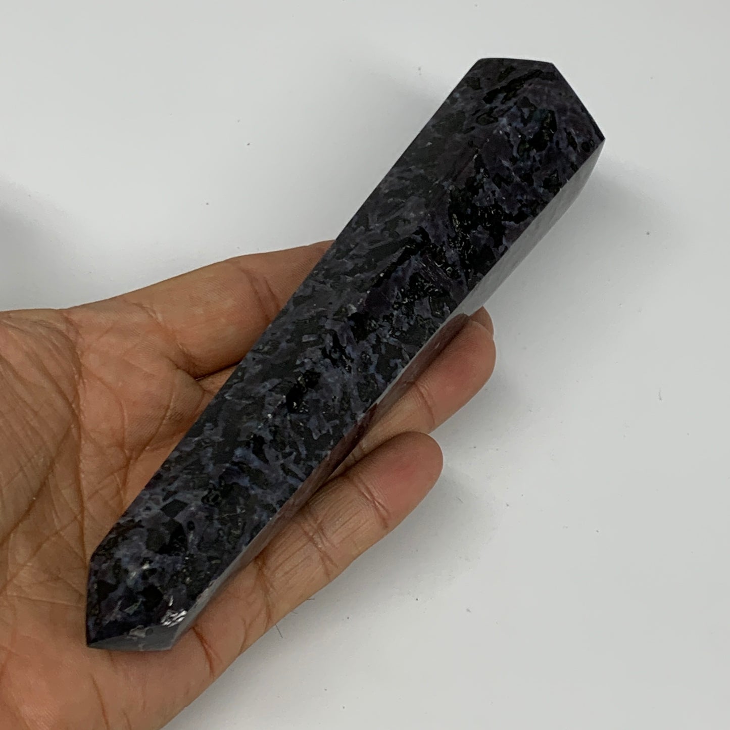 294.4g, 6.3" x 1.5" x 1.3" Indigo Gabro Merlinite Point Tower @Madagascar,B18380