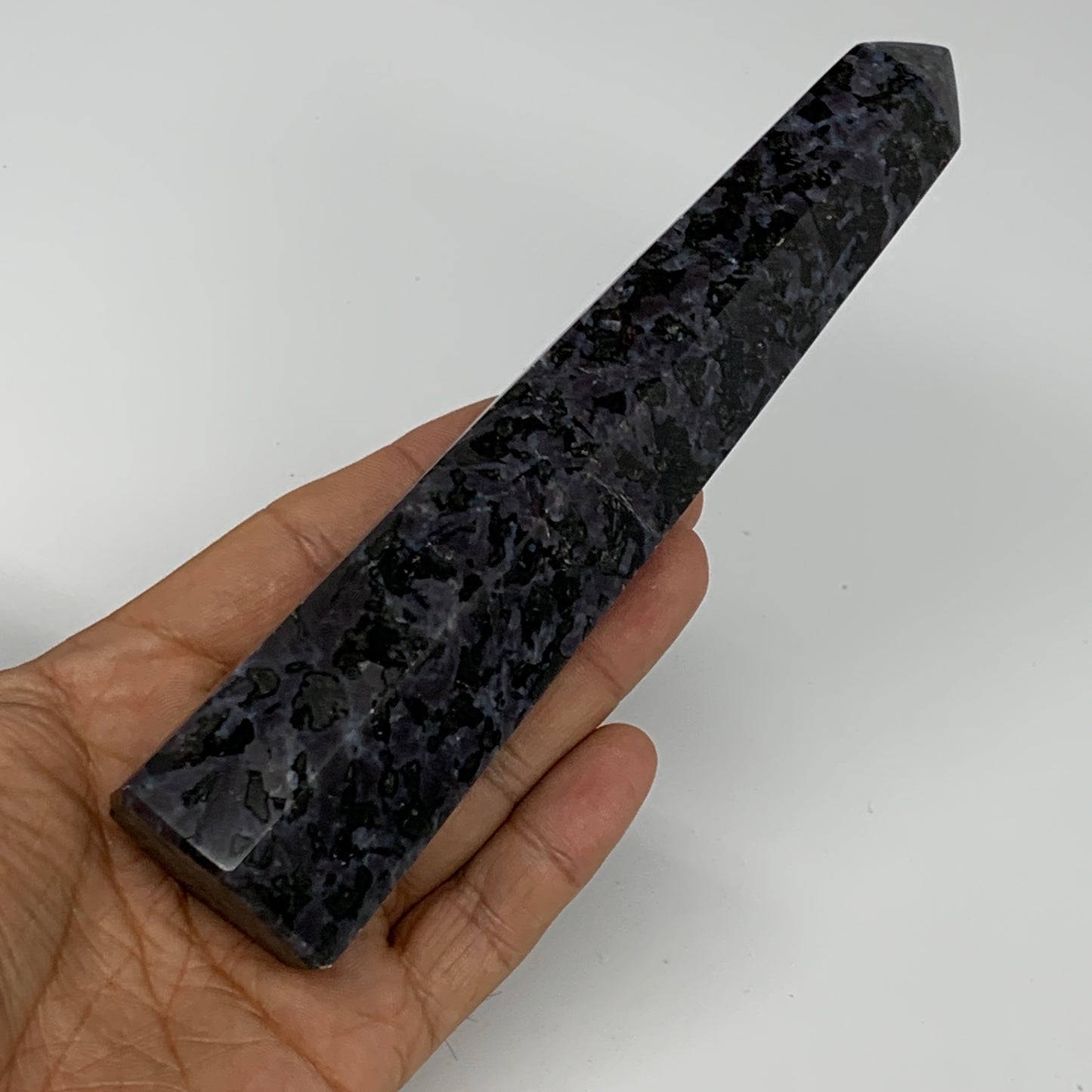 294.4g, 6.3" x 1.5" x 1.3" Indigo Gabro Merlinite Point Tower @Madagascar,B18380