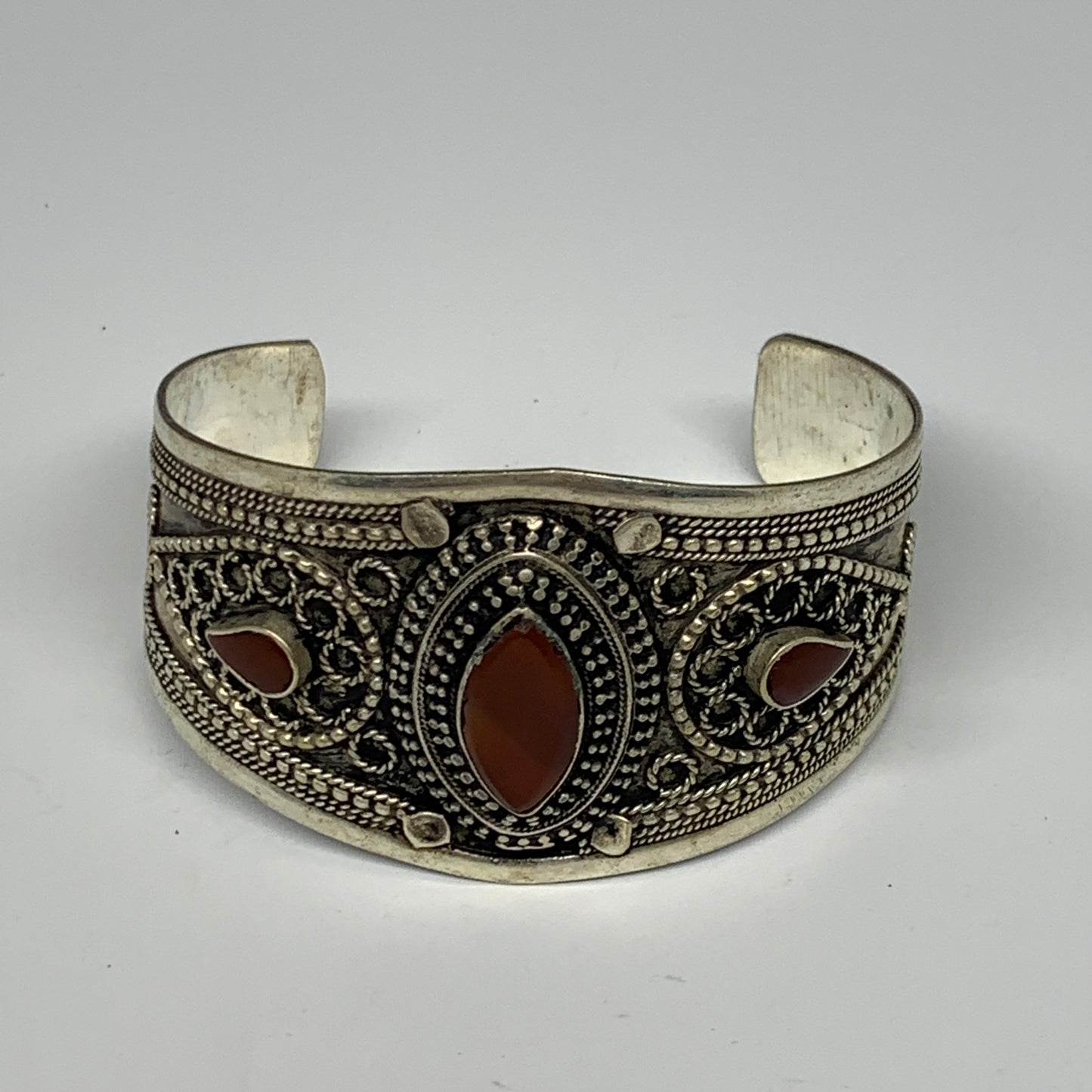 34.8g, 1.6" Red Carnelian Turkmen Cuff Bracelet Tribal Small Marquise, B13483