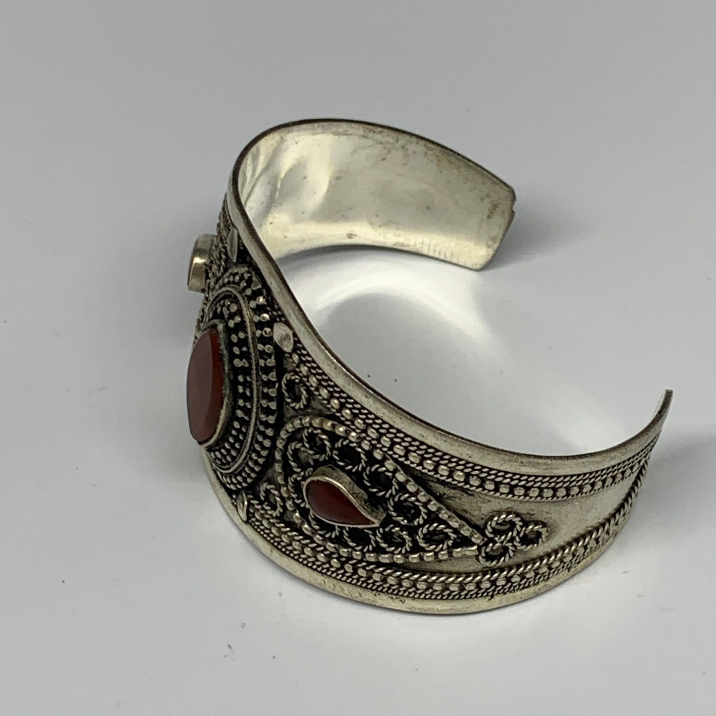 34.8g, 1.6" Red Carnelian Turkmen Cuff Bracelet Tribal Small Marquise, B13483