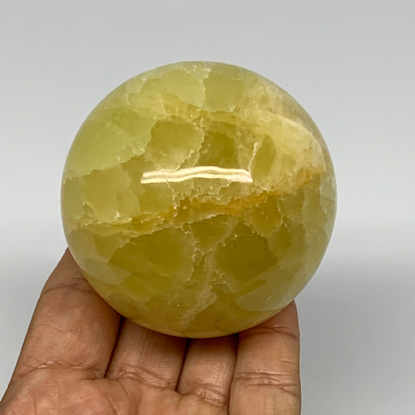 0.94 lbs,2.6"(65mm) Lemon Calcite Sphere Gemstone,Healing Crystal,B26053