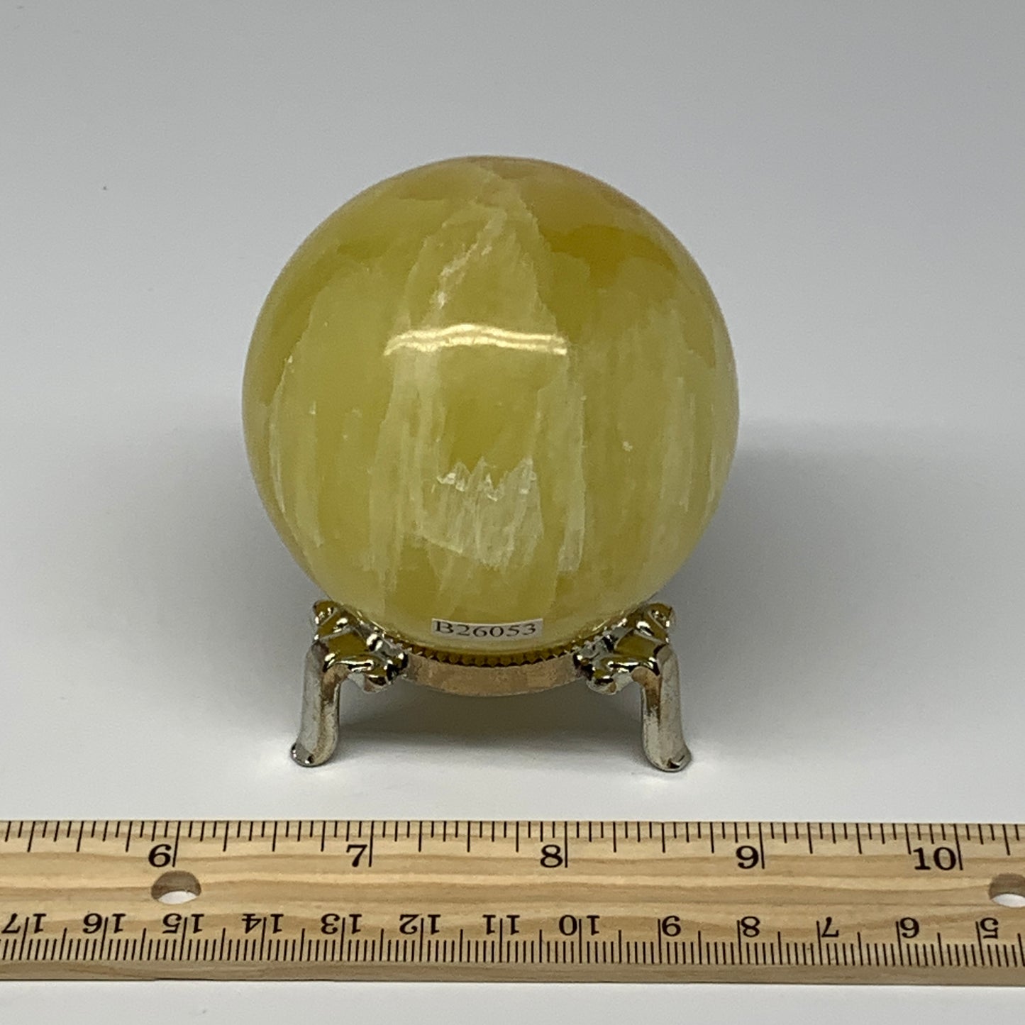 0.94 lbs,2.6"(65mm) Lemon Calcite Sphere Gemstone,Healing Crystal,B26053